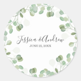 Adesivo Redondo Elegante Elegante De Envelope De Casamento Eucalyp