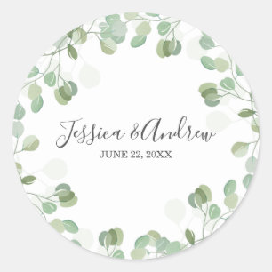Adesivo Redondo Elegante Elegante De Envelope De Casamento Eucalyp