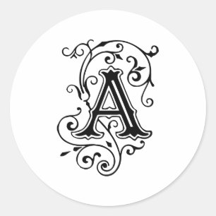 Adesivo Redondo Elegante Estilo Vitoriano - Letra A Monograma