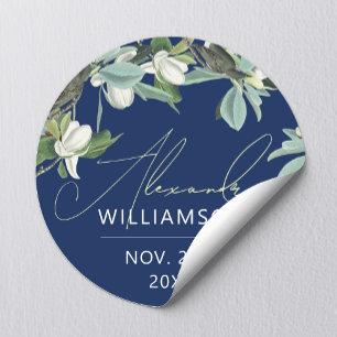 Adesivo Redondo Elegante Estiloso Azul Branco E Verde Floral 