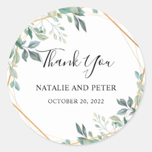 Adesivo Redondo Elegante Eucalyptus Greenery Gold Rustic Obrigado