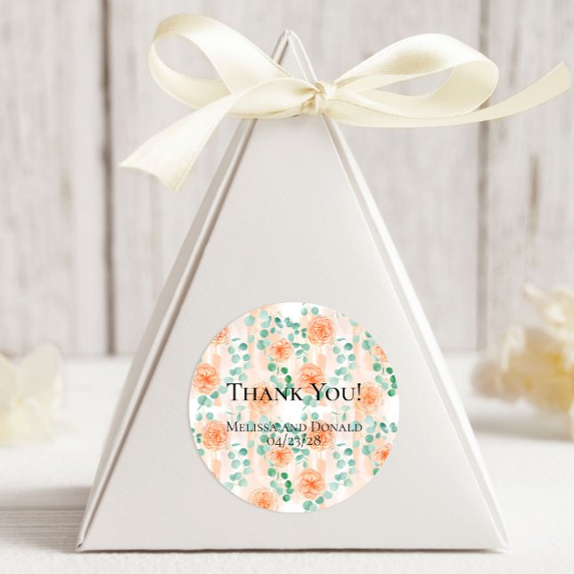 Adesivo Redondo Elegante Eucalyptus Greenery Peach Floral (Criador carregado)