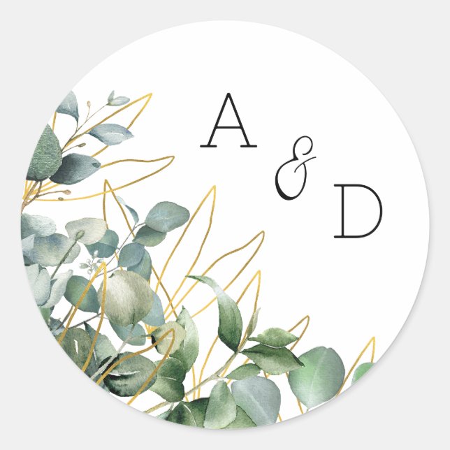 Adesivo Redondo Elegante Eucalyptus Invitation Sticker (Frente)