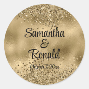 Adesivo Redondo Elegante Faux Dourada Glitter e Foil Wedes