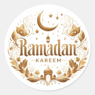 Adesivo Redondo Elegante Faux Dourada Ramadan Kareem Mubarak