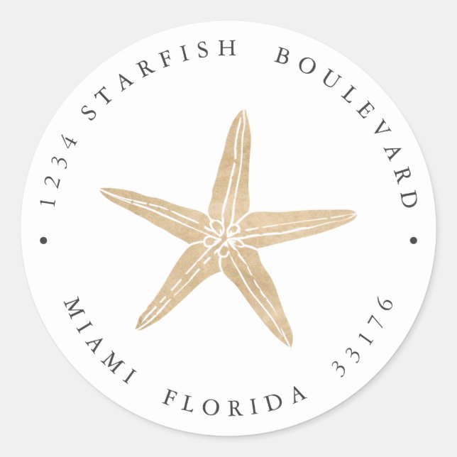 Adesivo Redondo Elegante FAUX DOURADO Endereço de devolução costei (Frente)