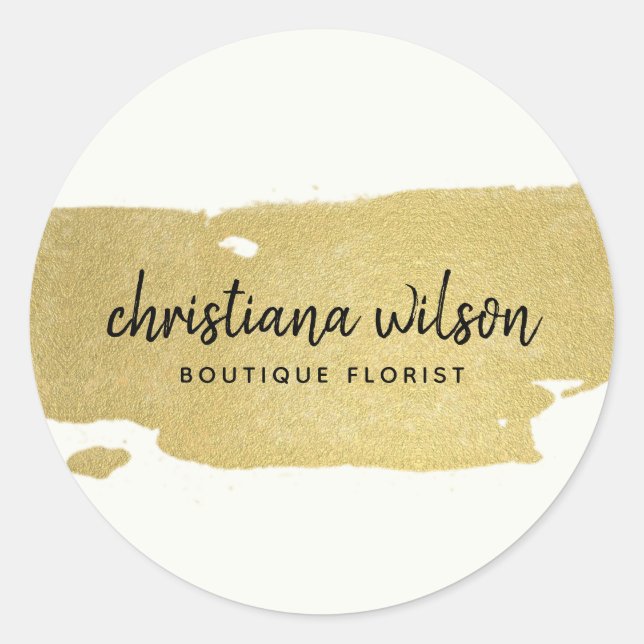 ADESIVO REDONDO ELEGANTE FAUX DOURADO NEGRO BRUSH STROKE CALLIGRAP (Frente)