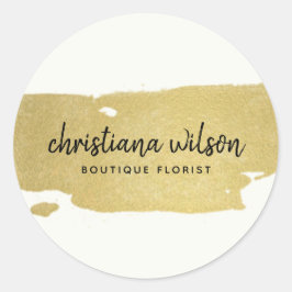 ADESIVO REDONDO ELEGANTE FAUX DOURADO NEGRO BRUSH STROKE CALLIGRAP