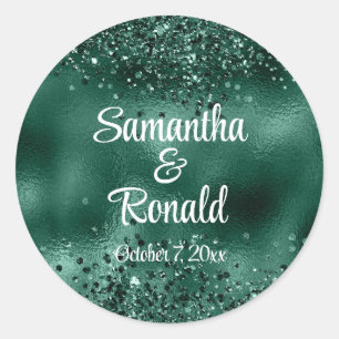 Adesivo Redondo Elegante Faux Green Glitter e Foil Weds