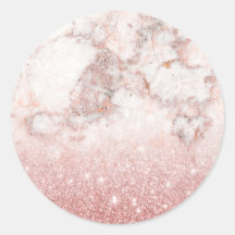 Elegante Faux Rosa Dourado Glitter White Marble Om