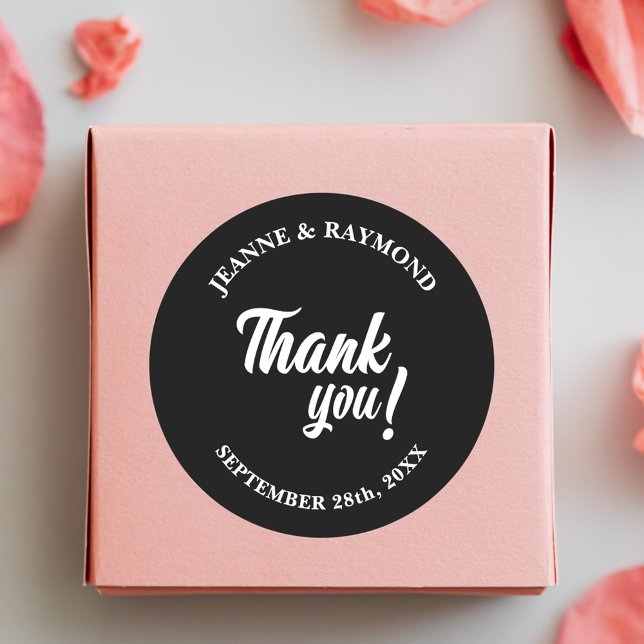 Adesivo Redondo Elegante Favor de Agradecimento Preto Personalizad (Criador carregado)