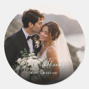 Adesivo Redondo Elegante Favor de Casamento com Foto de Amor e Gra