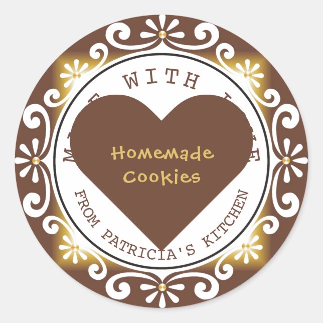 Adesivo Redondo Elegante Feito Com Cookies De Amor Da Cozinha De (Frente)