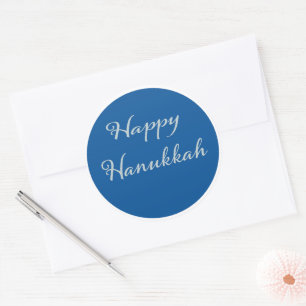 Adesivo Redondo Elegante Feliz Hanukkah prata azul Tekhelet