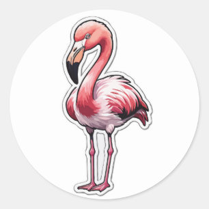 Adesivo Redondo Elegante Flamingo Sticker - Pássaro Tropical Graci
