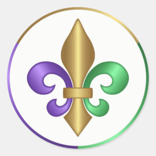 Adesivo Redondo Elegante Fleur de Lis Francesa Roxo Dourado Verde