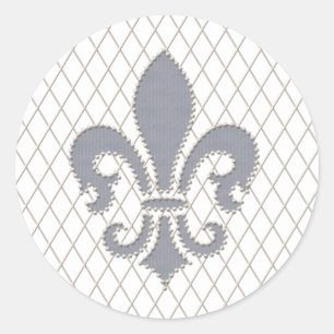 Adesivo Redondo Elegante Fleur de Lys em Cinza e Branco