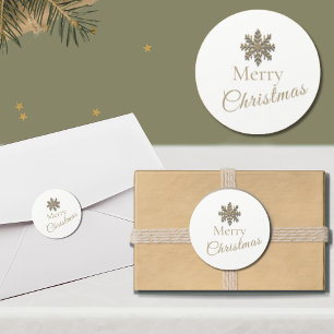 Adesivo Redondo Elegante Floco de Neve de Natal em Ouro Branco