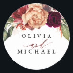 Adesivo Redondo Elegante Flor Outonal Burgundy e Laranja<br><div class="desc">Adesivos de festa de outono em tons terrosos</div>