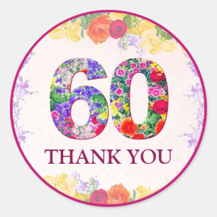 Adesivo Redondo Elegante Floral 60ª Festa de aniversário / Pastel 