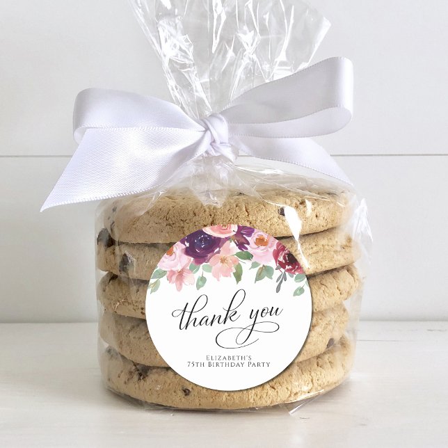 Adesivo Redondo Elegante Floral 75ª Festa de aniversário Obrigado (Criador carregado)