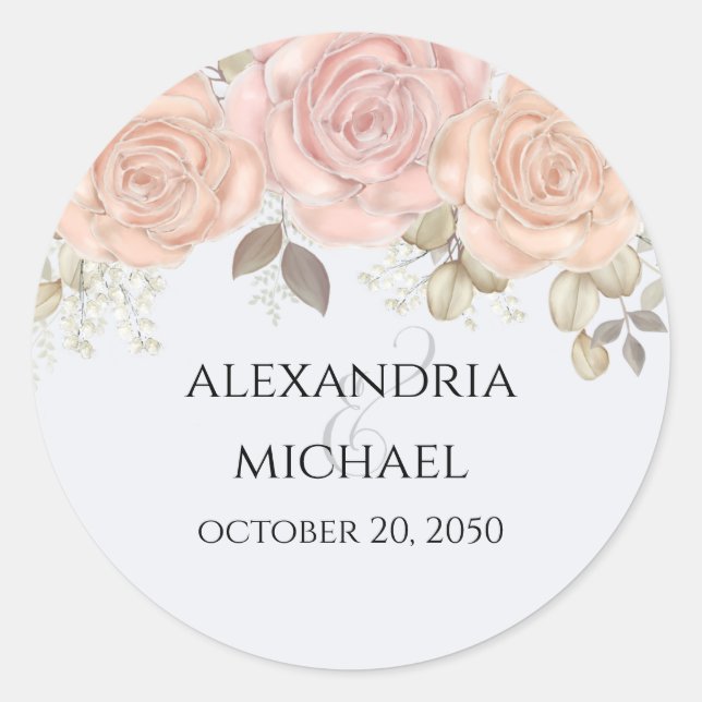 Adesivo Redondo Elegante Floral Aquarela Ampersand Dourado Rosa (Frente)