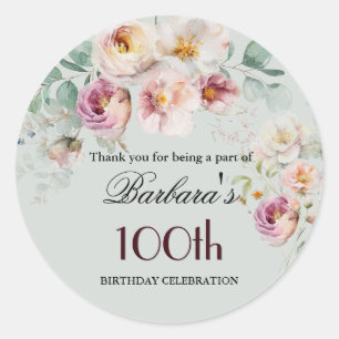 Adesivo Redondo Elegante Floral Aquarela Boas-Vindas aos 100 Anos