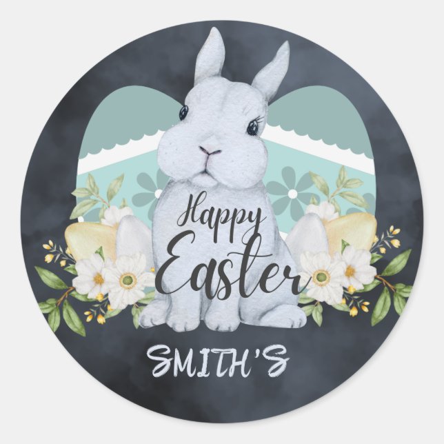 Adesivo Redondo Elegante Floral Aquarela - Feliz Páscoa (Frente)