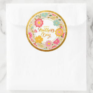 Adesivo Redondo Elegante Floral de Flores Silvestres em Aquarela D