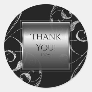 Adesivo Redondo Elegante Floral de Vidro de Prata Preto e Faux