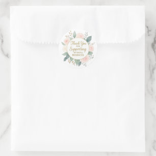 Adesivo Redondo Elegante Floral em Aquarela Obrigado por Apoiar