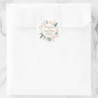 Adesivo Redondo Elegante Floral em Aquarela Obrigado por Apoiar