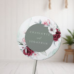 Adesivo Redondo Elegante Floral Emerald Green & Burgundy Casamento<br><div class="desc">Elegante Floral Emerald Green & Burgundy Wedding Clássico Round Sticker</div>