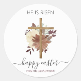 Adesivo Redondo Elegante Floral Felz pascoa Cross Christian