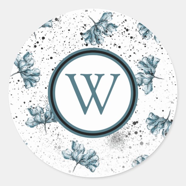 Adesivo Redondo Elegante Floral Grunge Monograma (Frente)