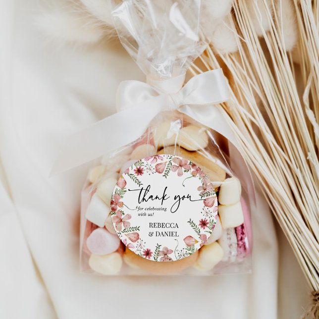 Adesivo Redondo Elegante Floral Obrigado A Favor De Casamento Stic (Criador carregado)