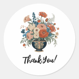 Adesivo Redondo Elegante Floral Obrigado Personalizado