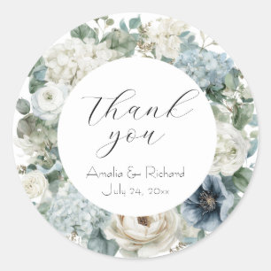 Adesivo Redondo Elegante Floral Personalizado “Obrigado” Casamento