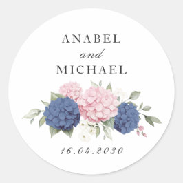 Adesivo Redondo Elegante Floral Rosa & Azul Hydrangea Envelope