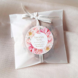 Adesivo Redondo Elegante Floral Rosa Chuveiro de Noiva Obrigada