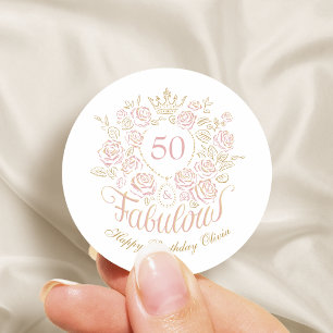 Adesivo Redondo Elegante Floral Rosa & Dourado 50 & Fabuloso Anive