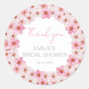 Adesivo Redondo Elegante Floral Rosa Floral Agradecimento Chá de N