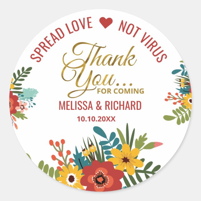 Adesivo Redondo Elegante Floral Sanitizer Casamento Dourado Obriga (Frente)