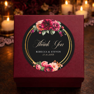 Adesivo Redondo Elegante floral vermelho preto sombrio Casamento r
