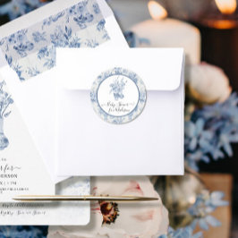 Adesivo Redondo Elegante Floral Watercolor Azul n Chá de fraldas B