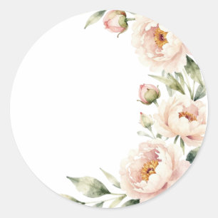 Adesivo Redondo Elegante fundo floral de peônia corada em aquarela