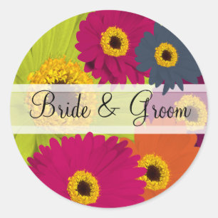 Adesivo Redondo Elegante Gerber Daisy Wedding Stickers