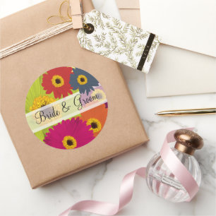Adesivo Redondo Elegante Gerber Daisy Wedding Stickers