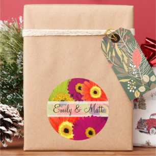 Adesivo Redondo Elegante Gerber Daisy Wedding Stickers