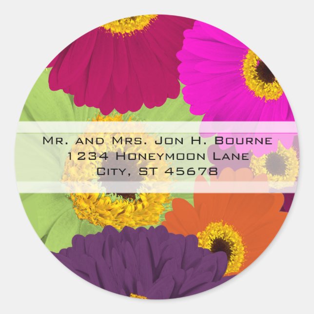 Adesivo Redondo Elegante Gerber Daisy Wedding Stickers (Frente)